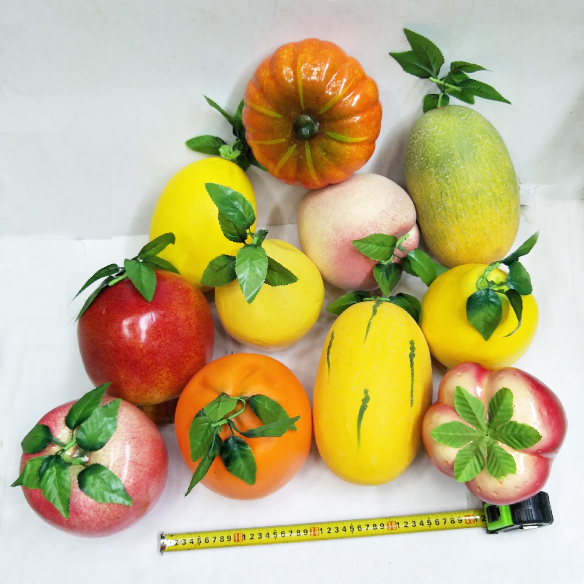 Wholesale supply factory direct sales of simulated fruits: pumpkin, Hami melon, apple, peach, pear, lemon, orange, pomegranate