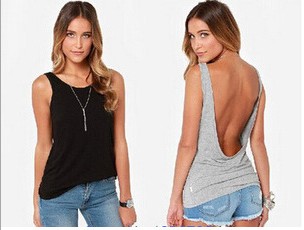 欧美新款女装性感裸背宽松大码无袖背心女