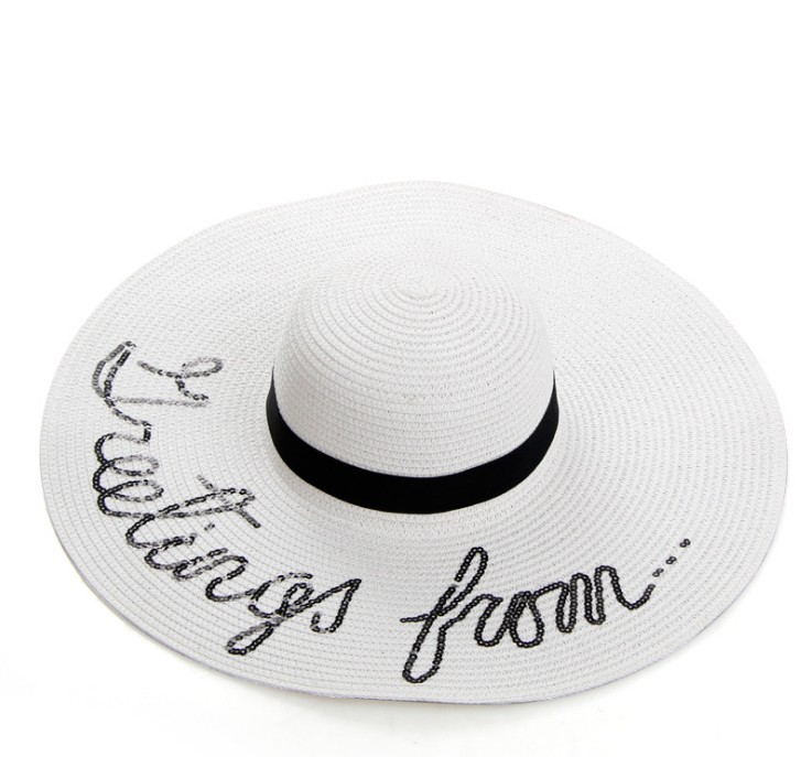 A women's summer straw hat with sequined letters and a wide brim folding sun hat, the same style as Liu Tao and Andy in "Ode to Joy" Specification image