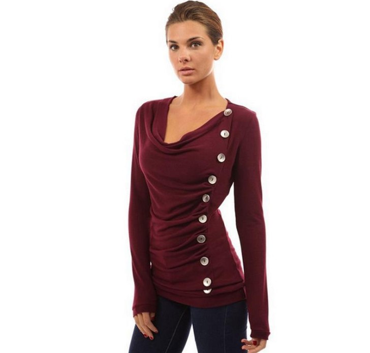 Amazon's best-selling European and American foreign trade women's button solid-color long-sleeved T-shirt Application Scenario