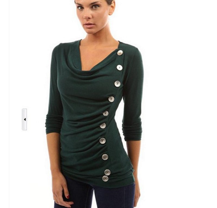 Amazon's best-selling European and American foreign trade women's button solid-color long-sleeved T-shirt