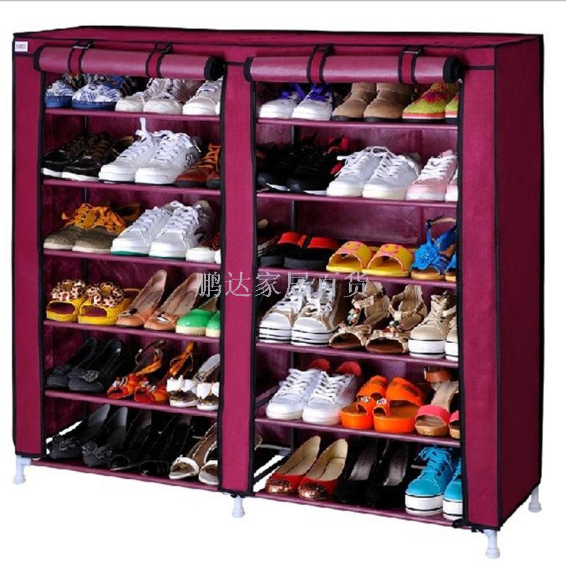 Simple non-woven fabric shoe rack and shoe cabinet, double-row 6-layer combination storage shoe cabinet, floor-standing fabric shoe cabinet