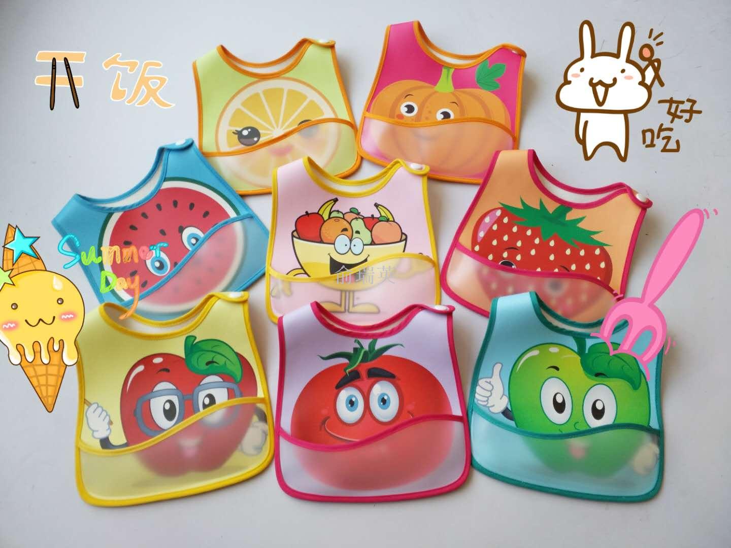 Baby eco-friendly PU front pocket, dirt-proof and leak-proof baby bib, cute printed puppy bib for export