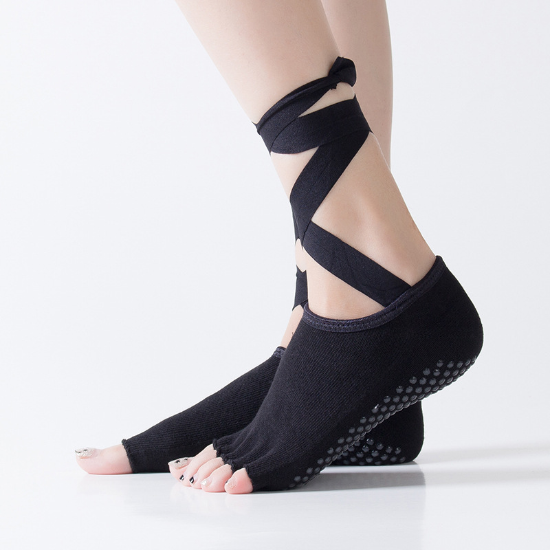 Manufacturers wholesale backless five-toe yoga socks non-slip five-finger socks ladies ballet socks lace-up yoga socks thumbnail