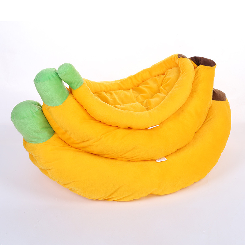 A best-selling and popular three-piece set of banana-shaped pet bed MATS with printed seat cushions, comfortable Samoyed husky dog bed MATS details Picture