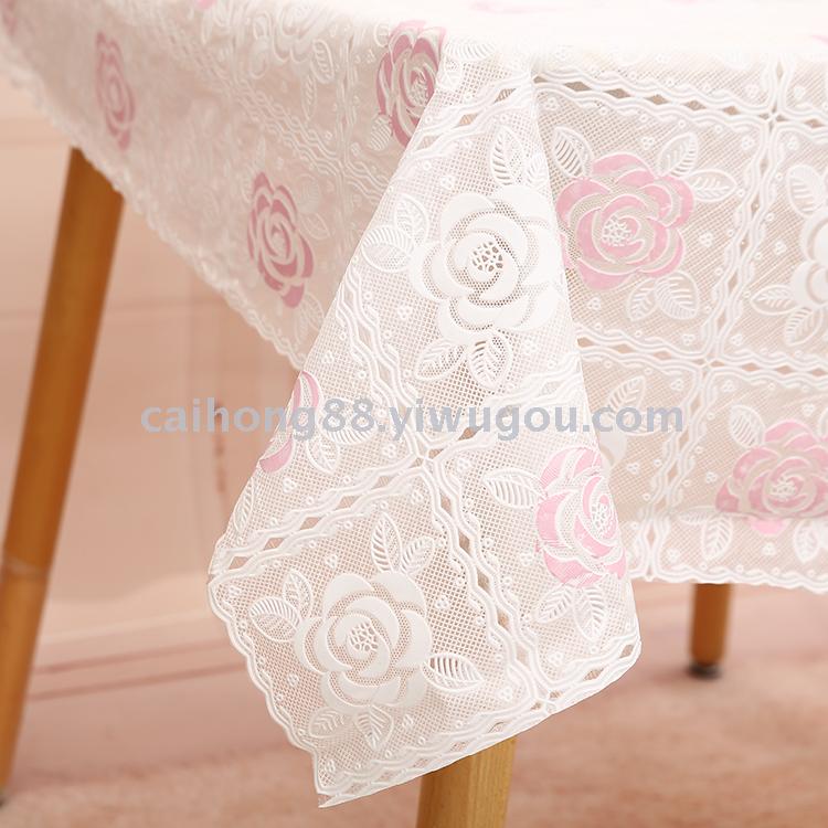 PVC fresh lace tablecloth, white beige base printed tablecloth, waterproof, oil-proof and no-wash tablecloth Application Scenario