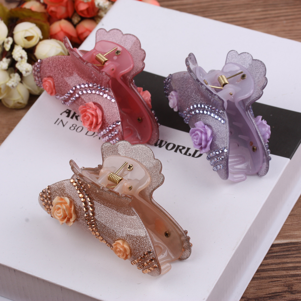 Korean scratch-clip hair accessory, water diamond elegant butterfly updo, acrylic hair scratch-clip headwear, large hair clip, 10-yuan boutique details Picture