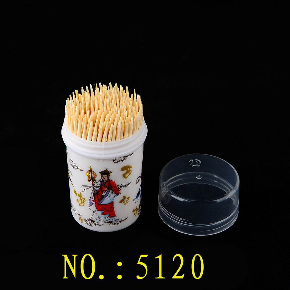 Household fine disposable bamboo toothpick Journey to the West small canister plastic open cover remote toothpick details Picture