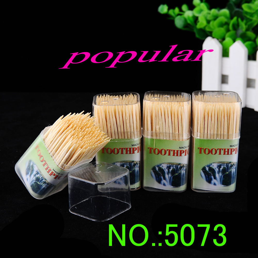 Fine disposable bamboo toothpick Travel square open cover clear plastic canister toothpick hotel toothpick