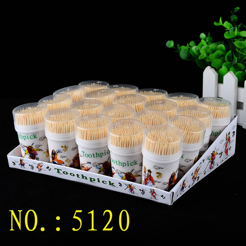 Household fine disposable bamboo toothpick Journey to the West small canister plastic open cover remote toothpick Specification drawing