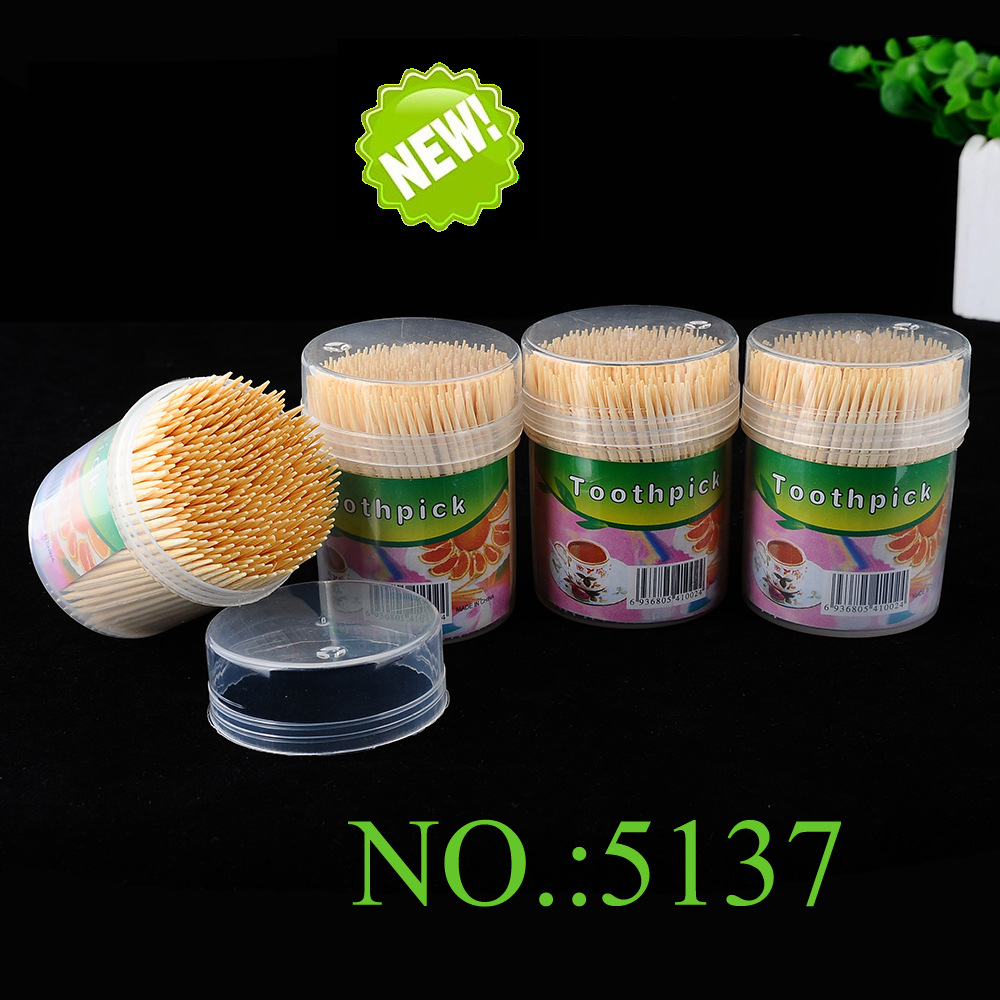 精细一次性竹制牙签旅行圆筒带盖透明塑料绿筒装牙签酒店牙签
