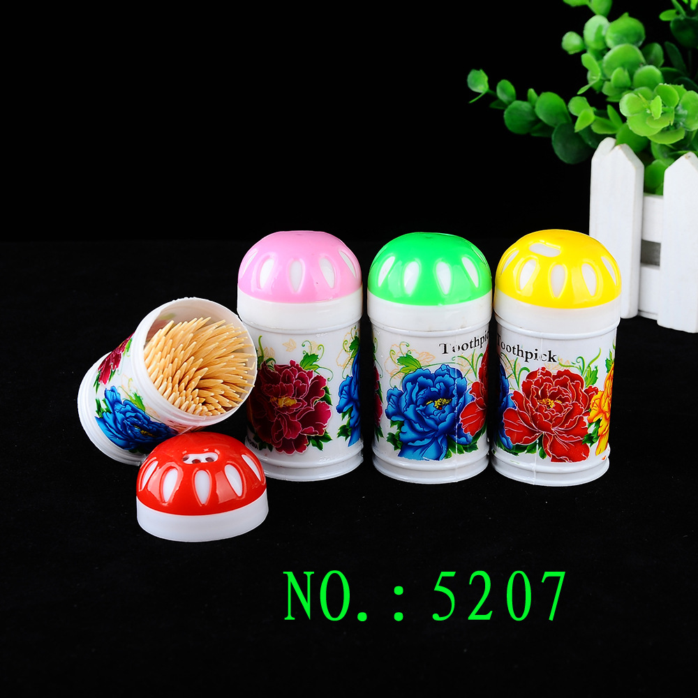 竹质青花瓷筒签环保牙签 牡丹盛开创意塑料白色花盖圆筒装