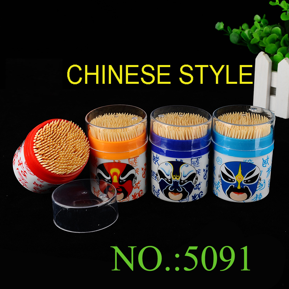 精细一次性竹制牙签旅行圆筒京剧脸谱塑料筒装牙签酒店牙签