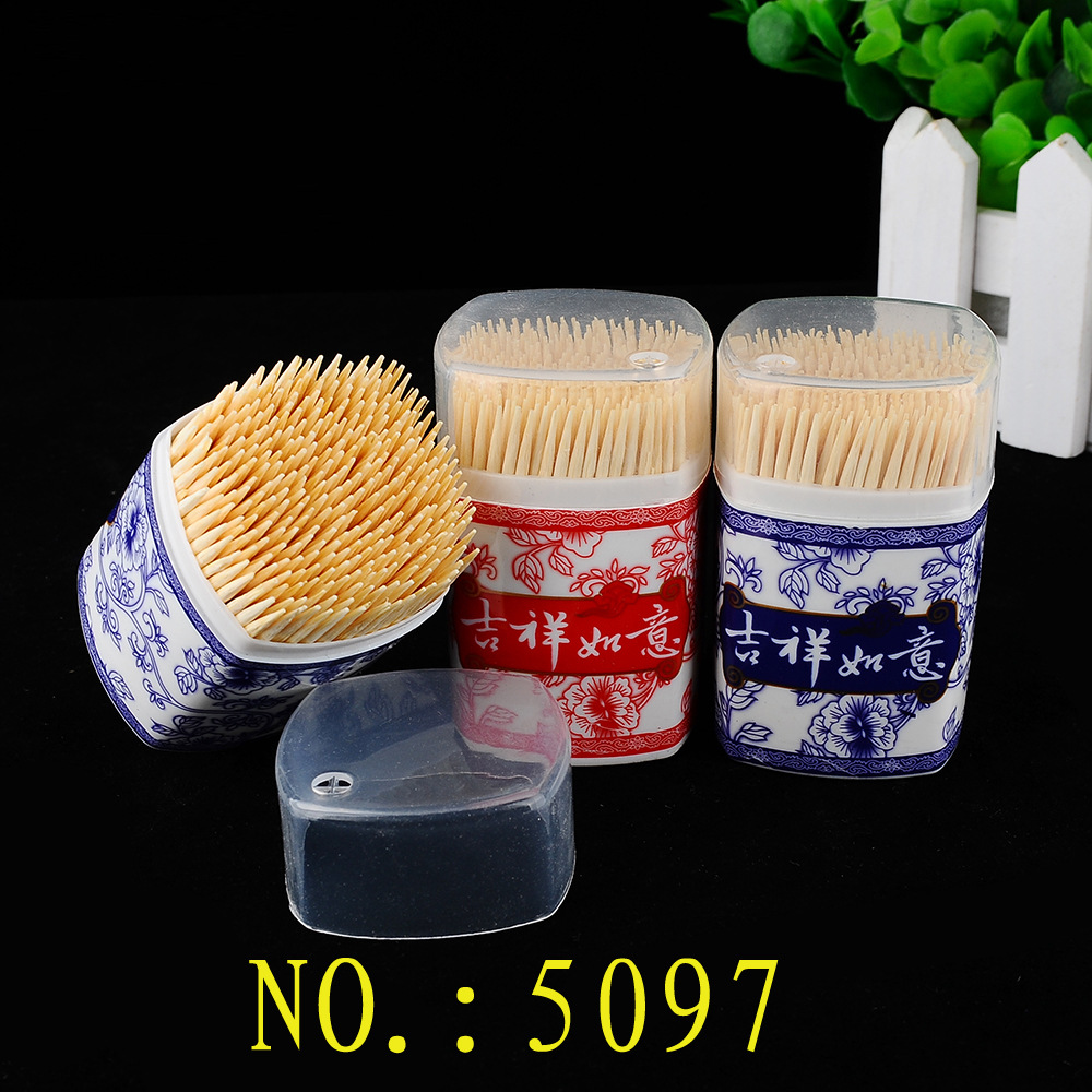 家用精细一次性竹制牙签旅行小筒装吉祥如意塑料透明开盖方筒牙签