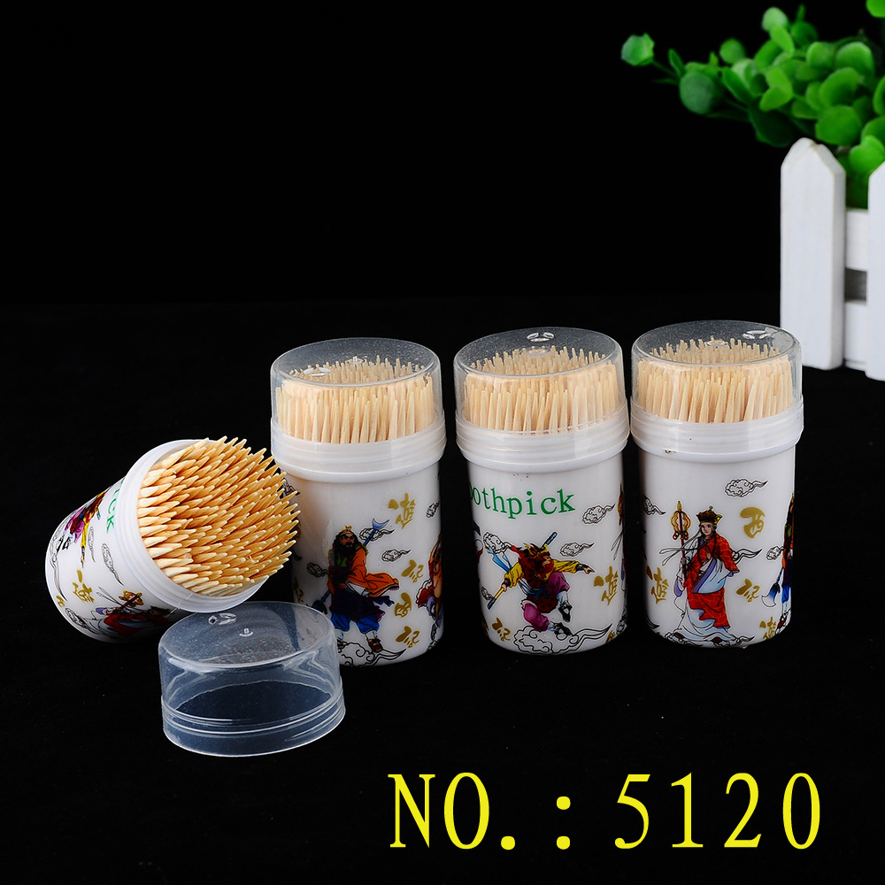 Household fine disposable bamboo toothpick Journey to the West small canister plastic open cover remote toothpick full figure