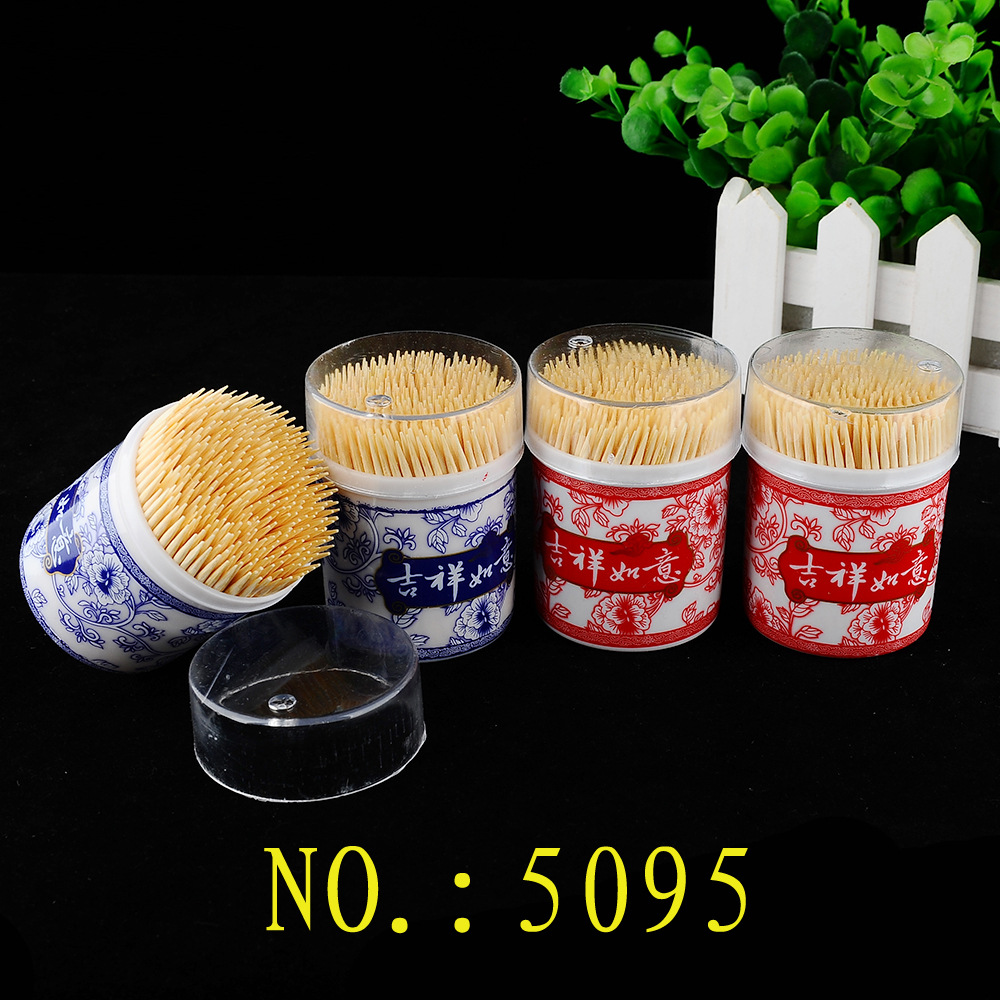 竹质青花瓷筒签 吉祥如意透明圆筒装旅行便携牙签厂家批发