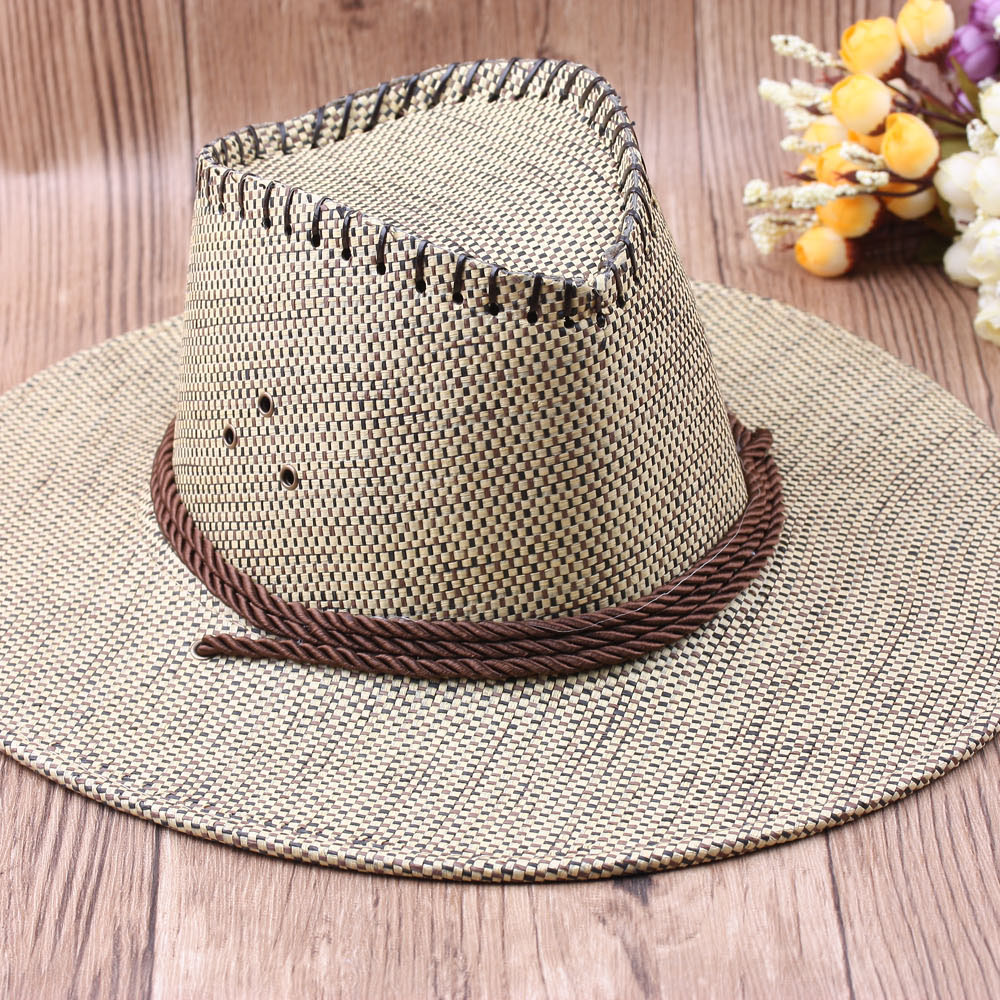 Summer new style men's wide-brimmed top hat, straw woven sunshade, British jazz hat, sun-protective straw hat, 10 yuan supply Specification image