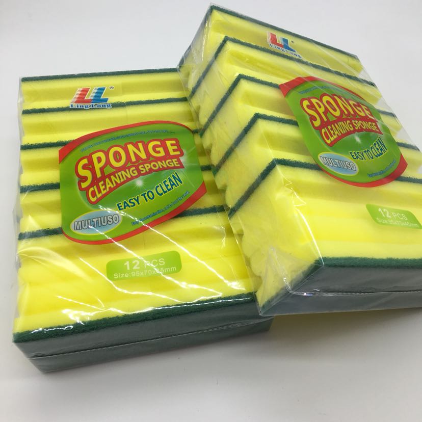 High-density sand-containing scouring pad with I-shaped sponge and yellow + green cleaning sponge blocks, strong decontamination power