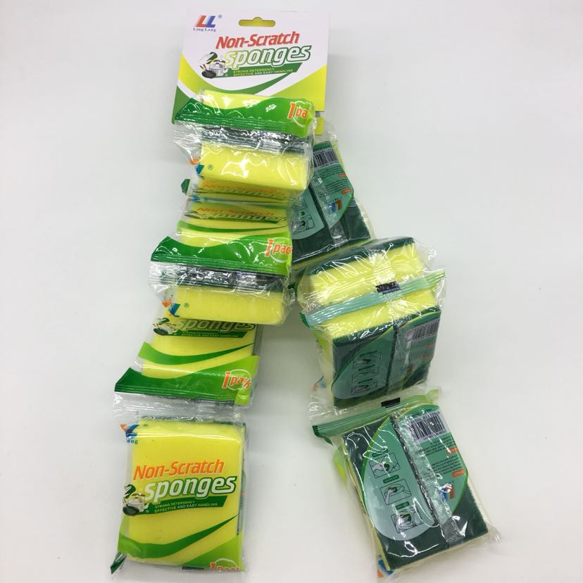 单片含砂海绵百洁布、长方形直角海绵块、清洁海绵