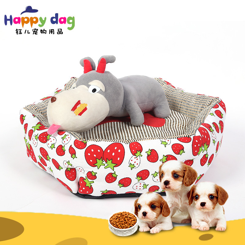 Factory direct sales of VIP Teddy pet cushions, cute strawberry diamond-shaped dog and cat beds of large, medium and small sizes wholesale