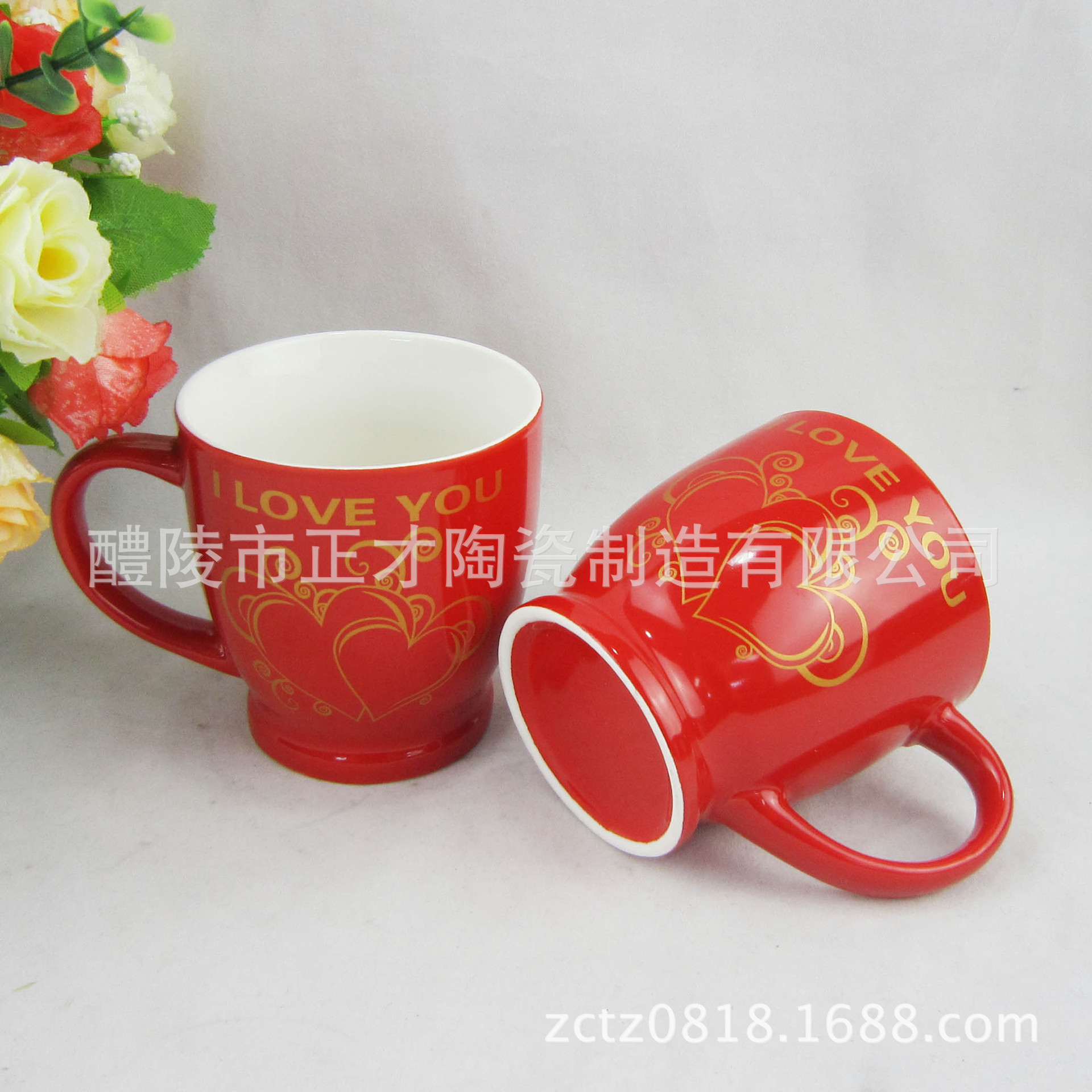 Factory direct sales of fashionable and simple red Valentine's Day celebration cup gift ceramic cups details Picture