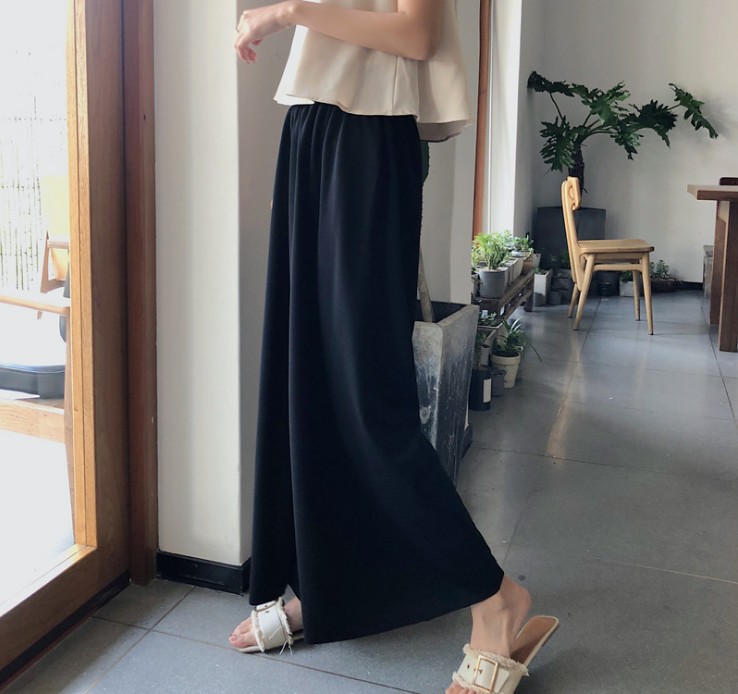 Women's wide-leg pants, high-waisted chiffon, chubby sister, tight-waisted solid color beach sun protection pants and skirts