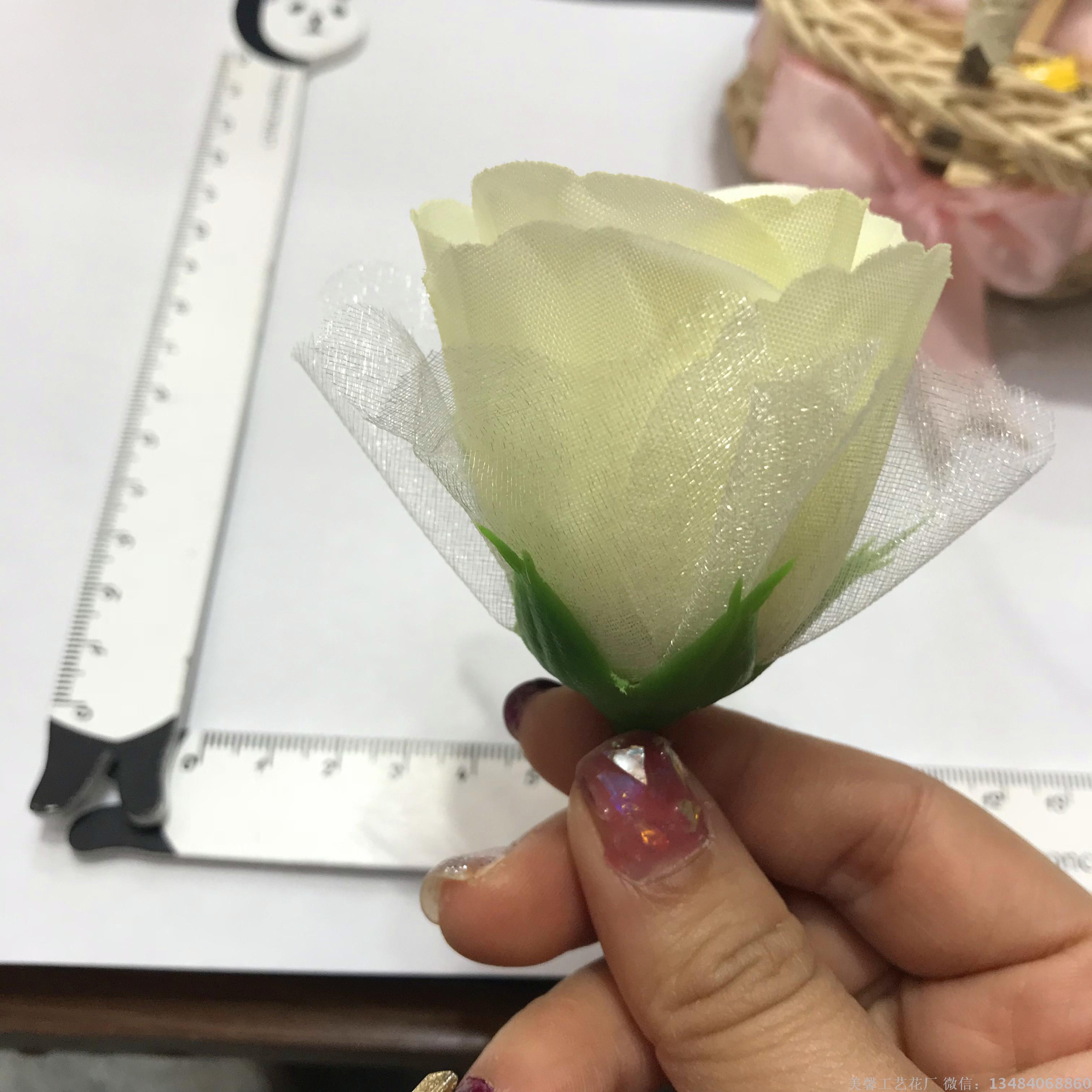Artificial flower head, rose flower, net bud, handcrafted silk flower, artificial flower silk fabric Specification drawing