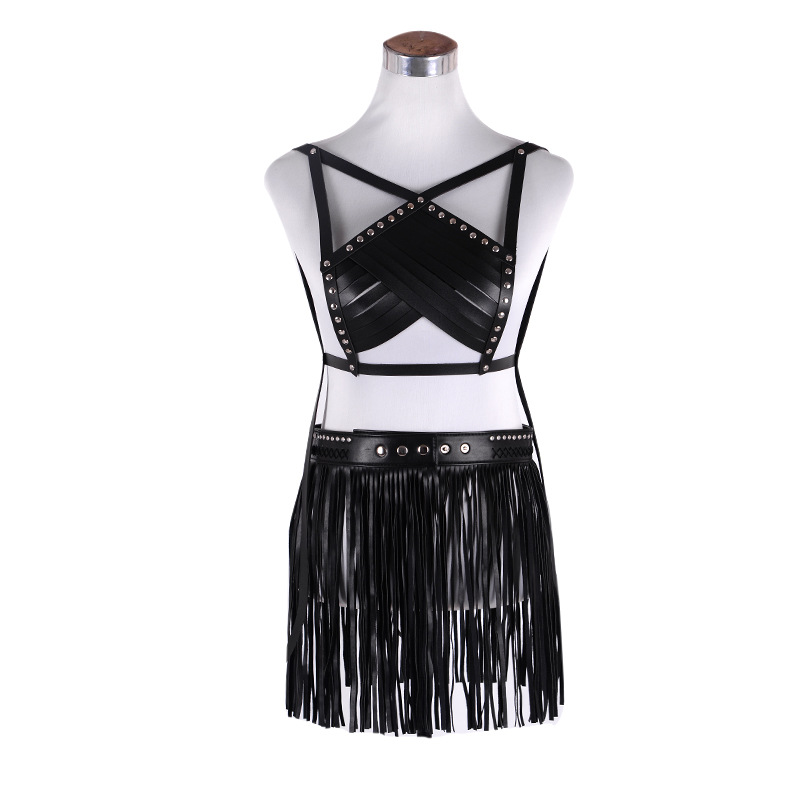 2018新款欧美民族风女可调裙式PU套装女腰带 流苏半身裙腰带上衣