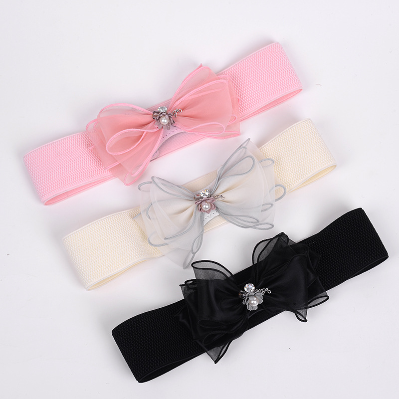 2018新款时尚蝴蝶结松紧窄女士腰带腰封百搭时尚宽配裙子 女大衣