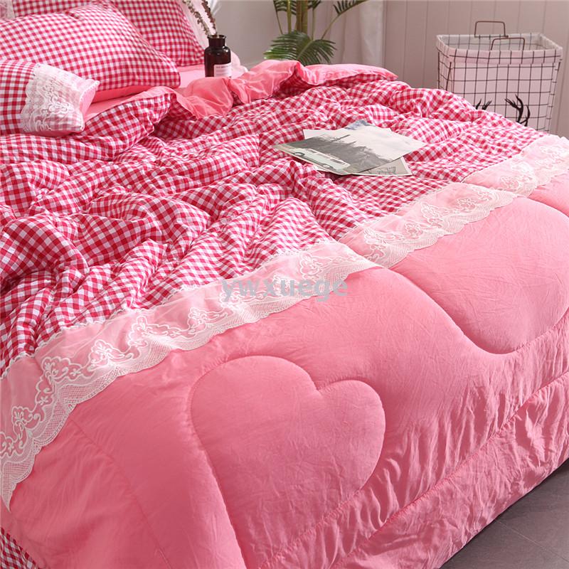 Dyed washed cotton summer quilt with lace, Korean version pink four-piece quilted washed summer quilt Specification image