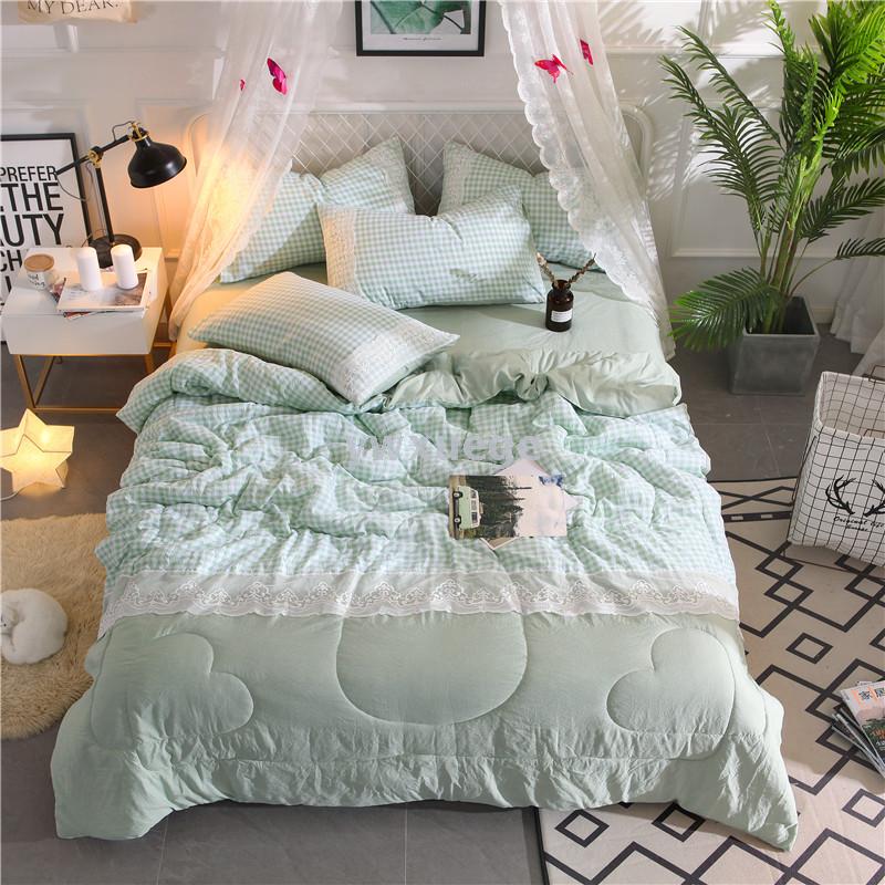 Yarn-dyed washed cotton lace Korean green summer quilted summer washed summer quilt four pieces