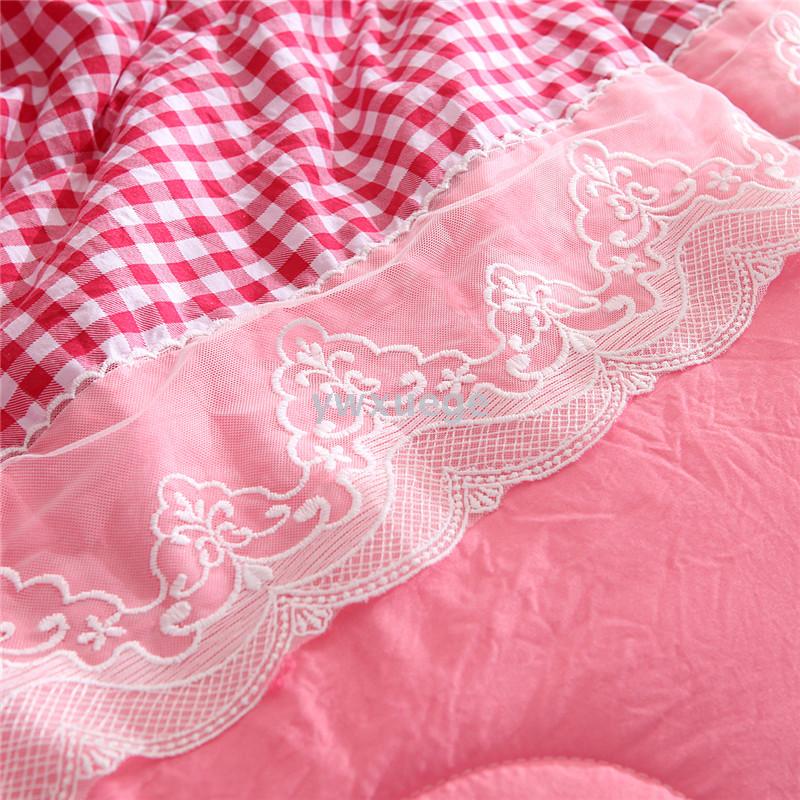 Dyed washed cotton summer quilt with lace, Korean version pink four-piece quilted washed summer quilt details Picture