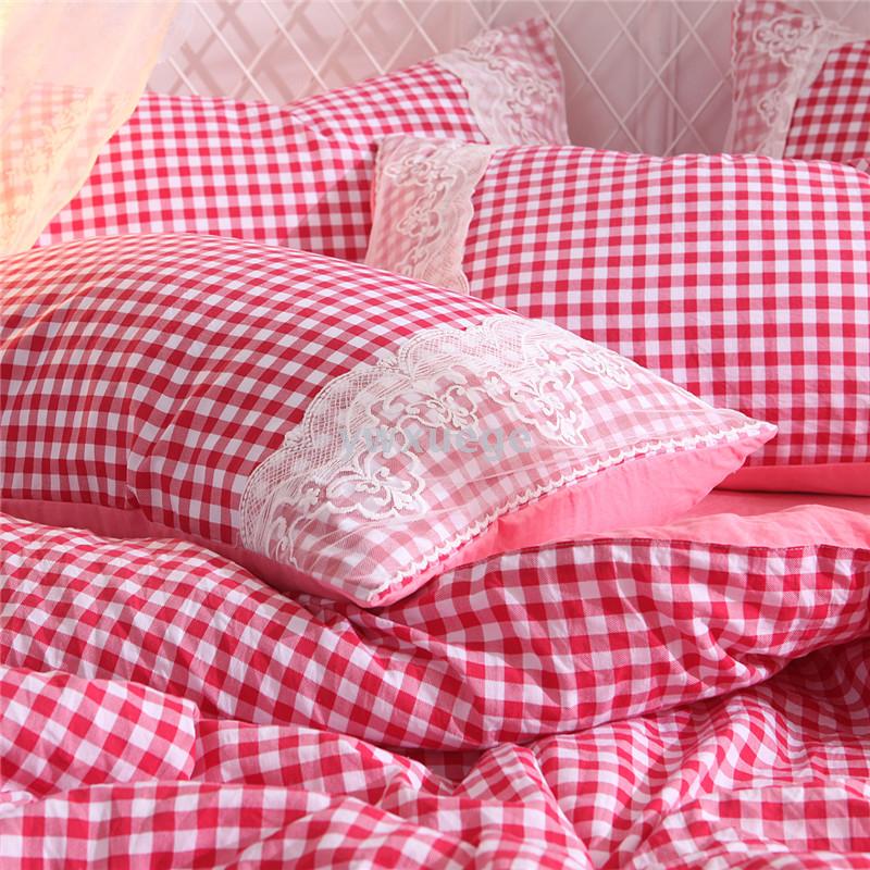 Dyed washed cotton summer quilt with lace, Korean version pink four-piece quilted washed summer quilt Application Scenario