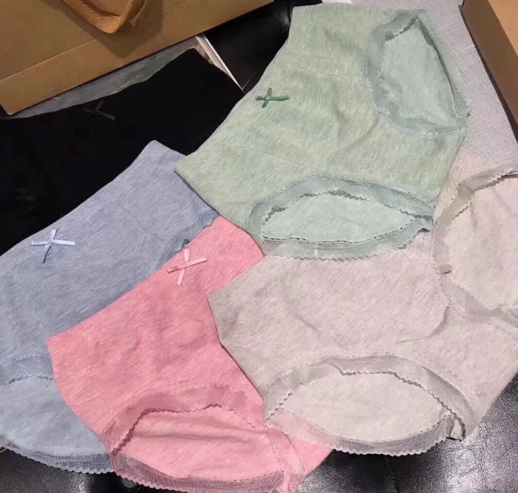 Muji seamless colored cotton underwear for women, lace flower underwear with a bow at the edge, box set details Picture