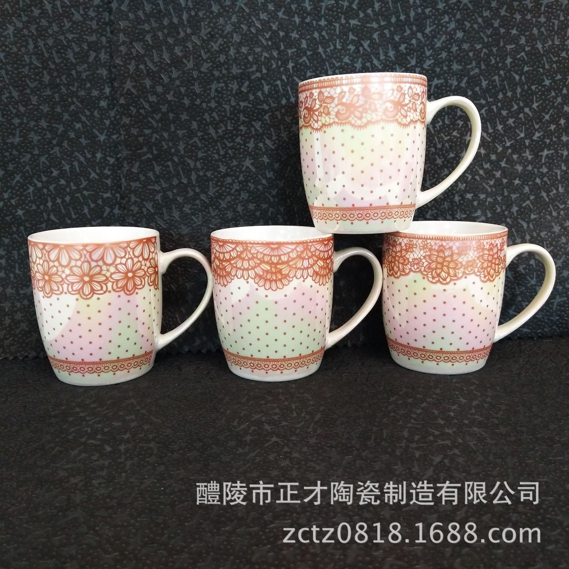New products: Seven-color glaze, rainbow glaze lace edge flower design ceramic mugs, coffee cups, custom advertising cups