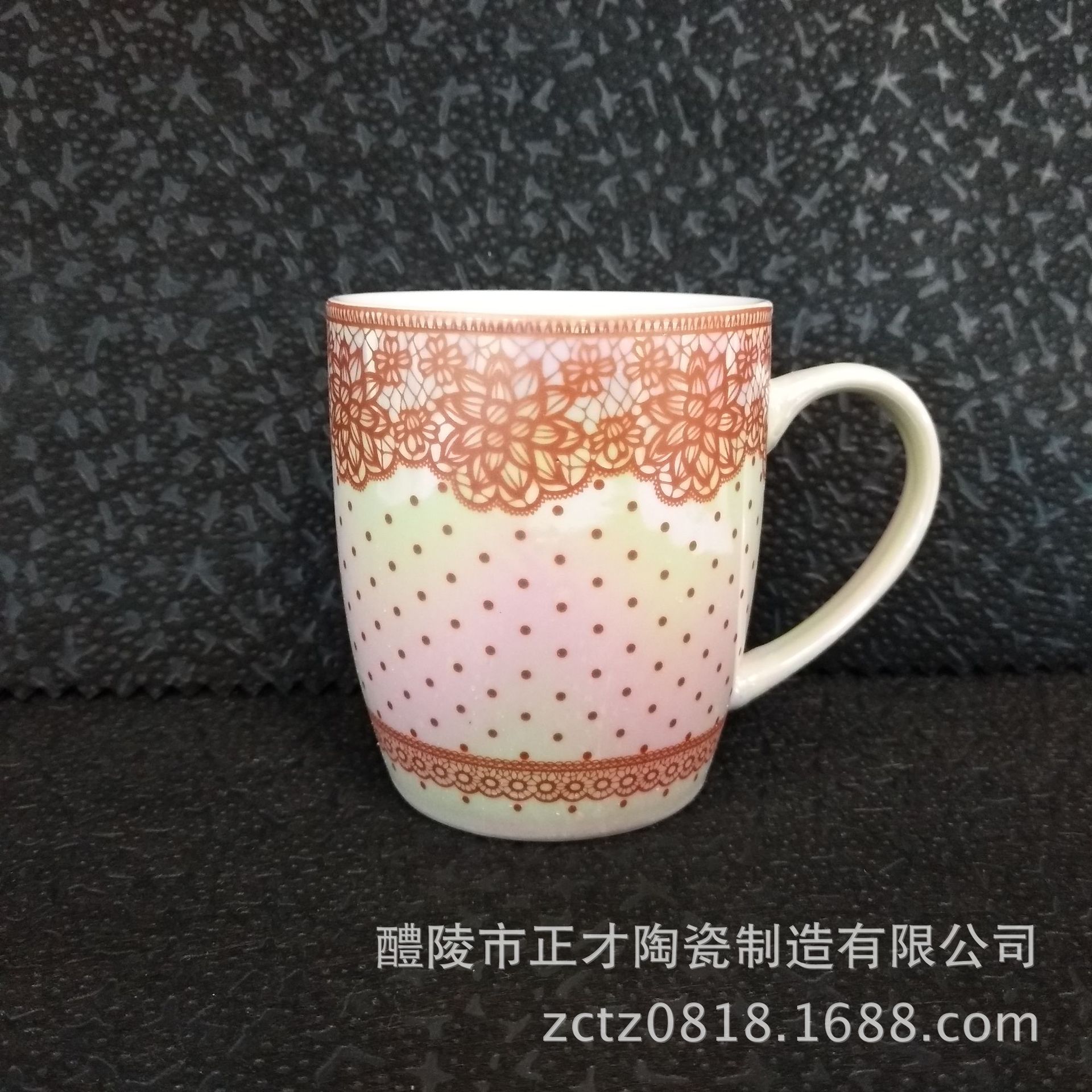 New products: Seven-color glaze, rainbow glaze lace edge flower design ceramic mugs, coffee cups, custom advertising cups details Picture