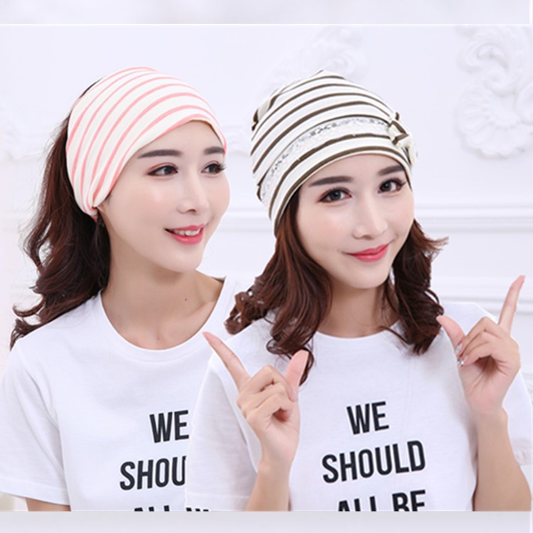Pink bear, brown bear striped maternity hat, spring, summer and autumn bow maternity hat, new mother hat details Picture