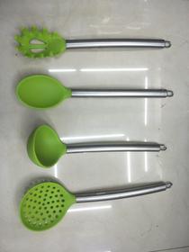 Stainless steel tube silicone kitchen spoon big leaky tongue spoon surface grab