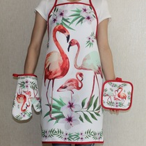 Microwave oven gloves Mat apron 3 piece Flamingo 3 piece heat insulated glove set for kitchen use