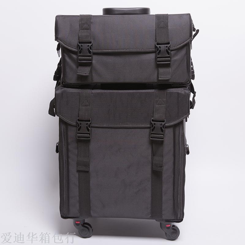 Large-capacity multi-layer multi-functional Oxford fabric waterproof universal wheel adjustable pull rod cosmetic case, black Specification image
