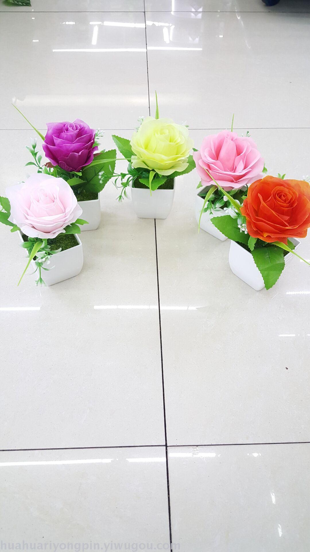 新款单支小玫瑰盆景多色混装简单装饰生日礼物摆件