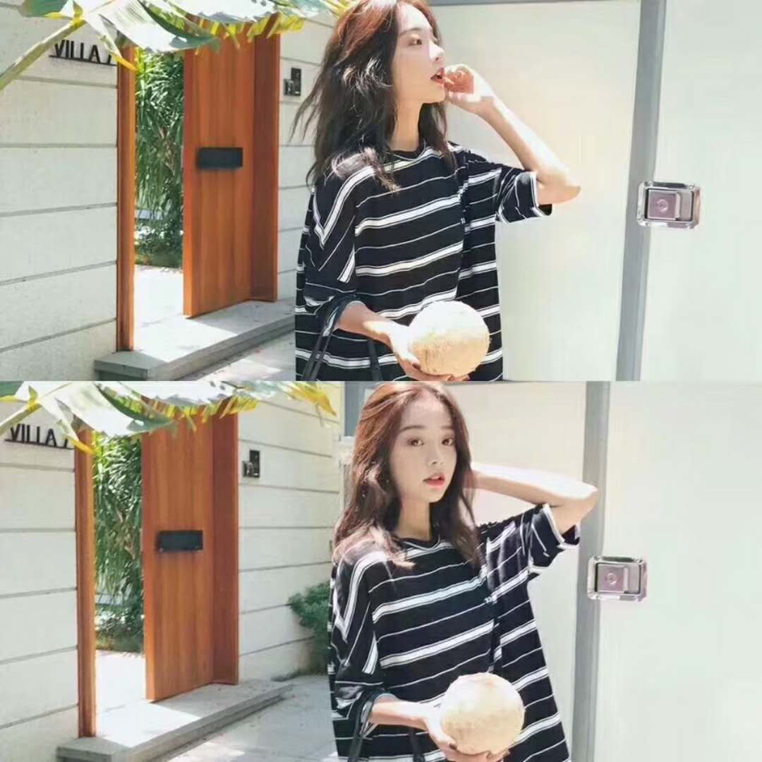 Mrs. Qian's extremely popular cold style black and white striped dress is a loose long dress for female summer students Application Scenario