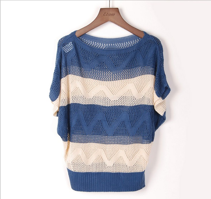 One-neck hollowed-out knitted blouse 蝙蝠衫 loose short-sleeved air-conditioned shirt Specification image