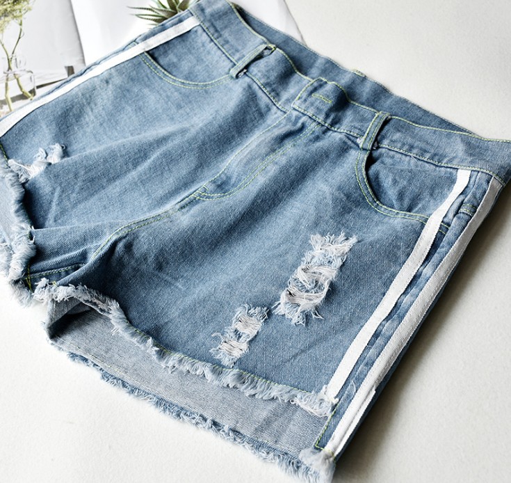 Women's fringed high-waisted jeans, women's shorts, student loose wide-leg hot pants, short