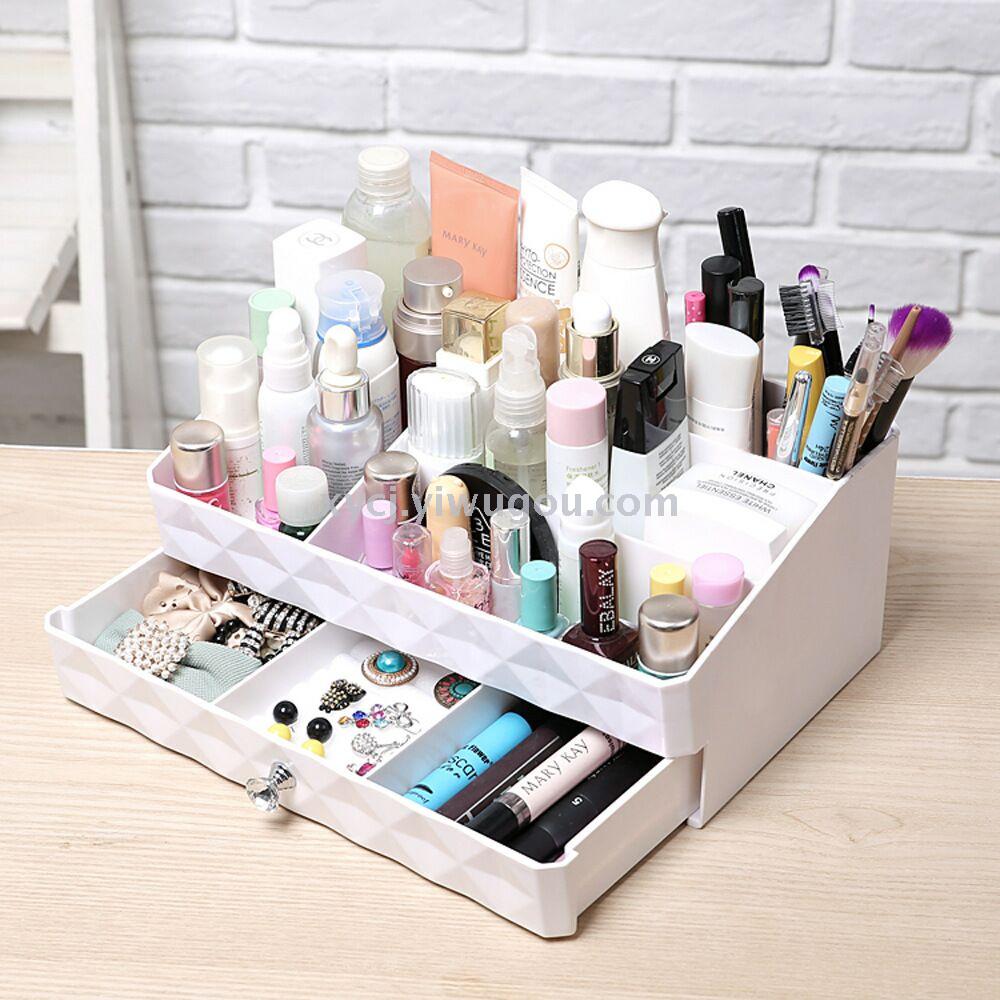 Diamond-surfaced desktop, cosmetic storage box with drawer