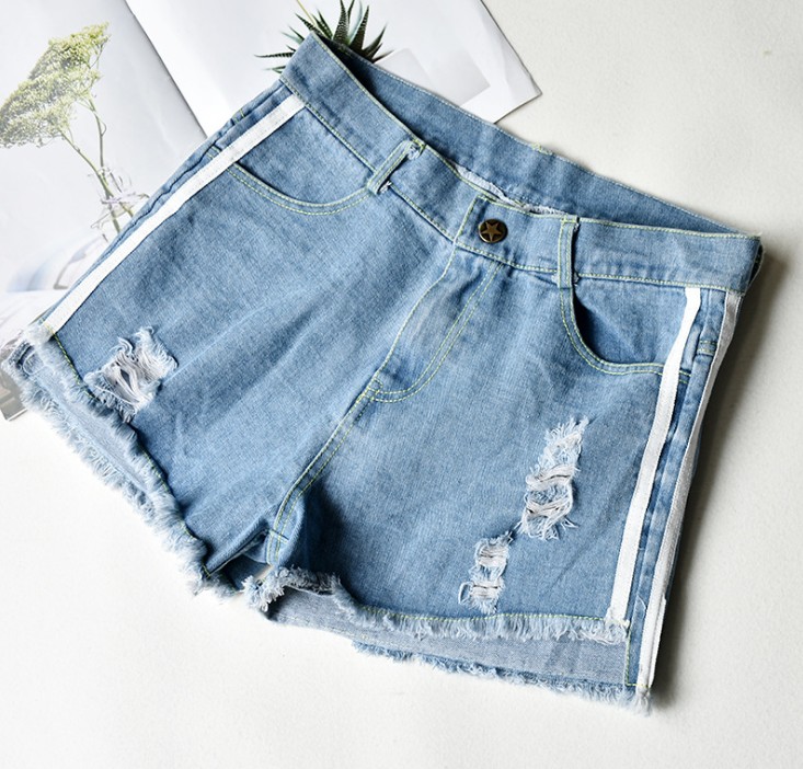 Women's fringed high-waisted jeans, women's shorts, student loose wide-leg hot pants, short details Picture