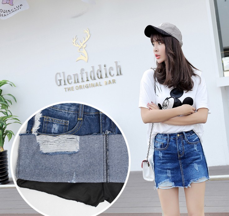 New Spring and summer women's denim skirt with holes and anti-glare features Application Scenario