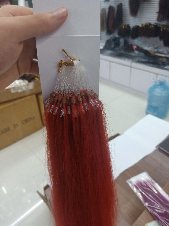 Hair extension fish line hair pure Human hair Human Hair red details Picture