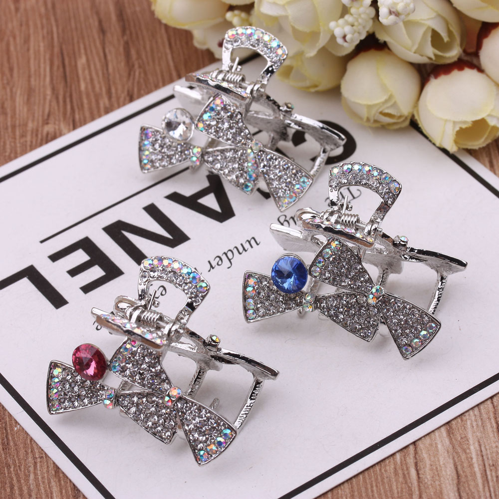 Alloy diamond-encrusted hair accessory, hair grips, retro bow, medium size, black metal medium grips, updo, hair clips, ponytail headwear Specification image