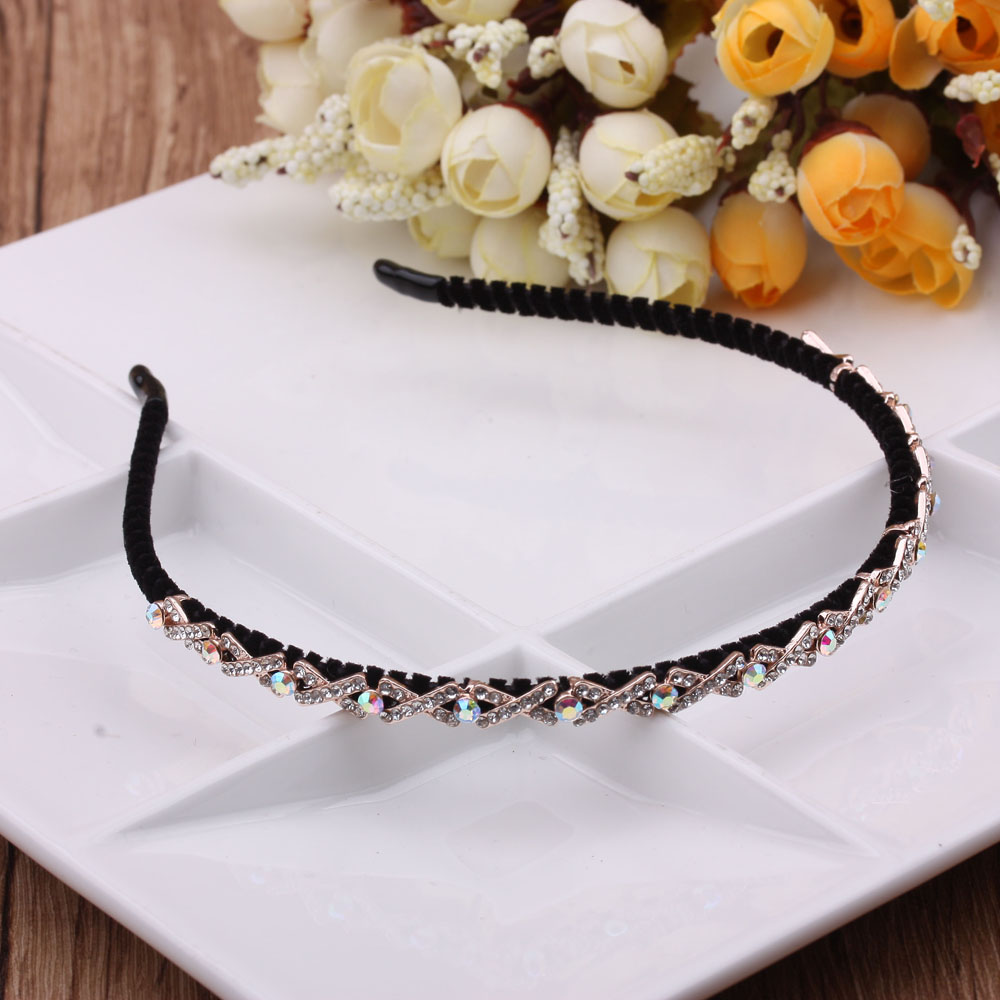 Korean style cute water diamond fine-edge fabric hair band, bangs hair clip, adult anti-slip headband, head accessory for women Specification image